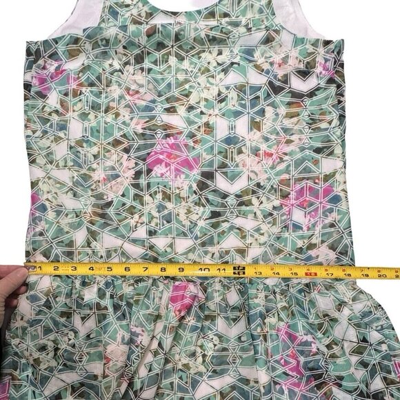 LOVERS + FRIENDS Deep Vee Back Geometric Mini Dress‎ XS Green Multi Silky Sexy - Picture 12 of 15